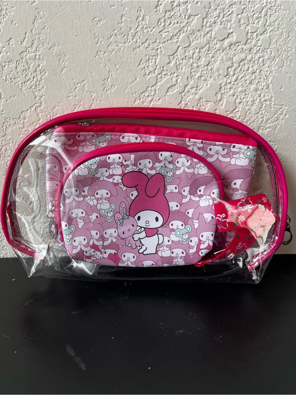 Sanrio My Melody Clear Cosmetic Makeup Bag 3-Piece Set with Wristlet Strap